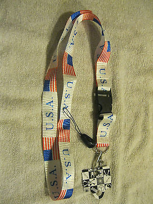 American Flag Suspenders,Lanyard,Blue Tie &Red,White,Blue Stripes Bow Tie-New!