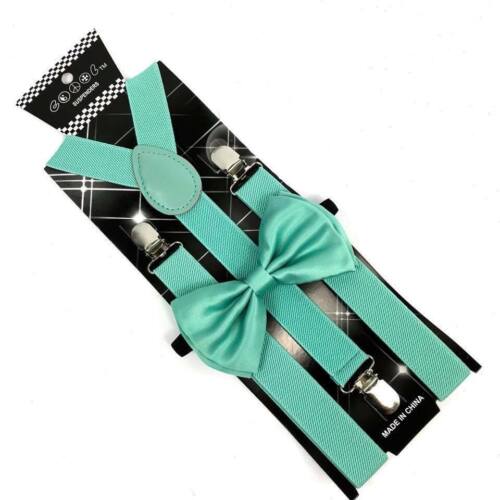 Unisex Mint Green Adjustable Bow Tie & Mint Green Suspenders Combo-New!