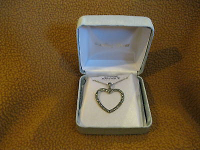 18" Sterling Silver Chain/Necklace with Genuine Marcasite Heart Pendant-New!