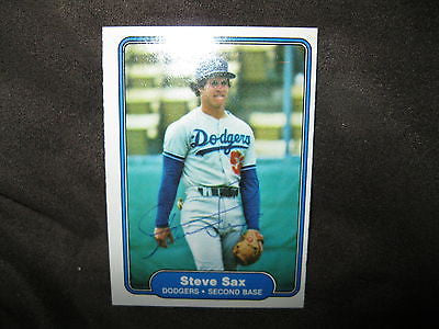 STEVE SAX AUTOGRAPHED 1982 FLEER BASEBALL TRADING CARD WITH COA-LA DODGERS 2B