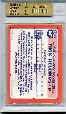 RICK HELLING ROOKIE 1991 TOPPS TRADED TIFFANY GRADED GEM MINT BGS 9.5-RANGERS-P