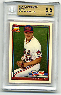 RICK HELLING ROOKIE 1991 TOPPS TRADED TIFFANY GRADED GEM MINT BGS 9.5-RANGERS-P