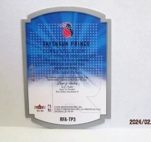 Tayshaun Prince 2003-04 Skybox Limited Edition Rare Form Auto#43/50!Pistons F--A