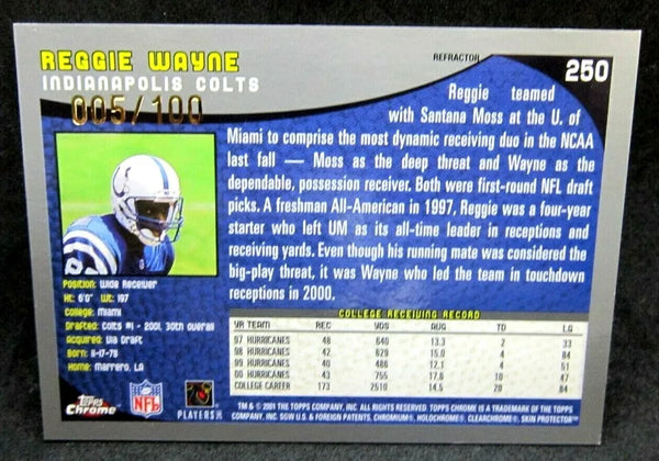 Reggie Wayne RC 2001 Topps Chrome Black REFRACTOR#5/100 Rookie!Colts WR RC GOAT