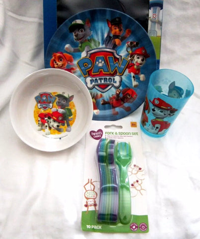 Unisex Paw Patrol Mealtime Dinnerware Set Plate Bowl&Cup with Flatware-New