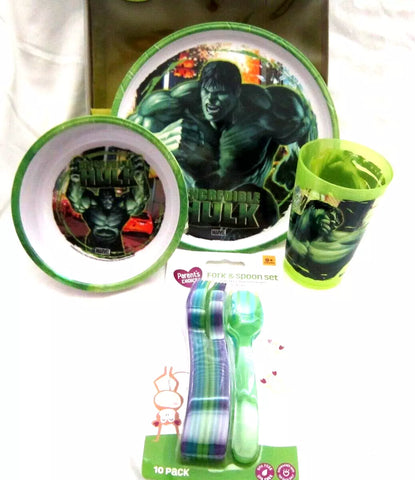 Unisex The Incredible Hulk Mealtime Dinnerware Set Plate Bowl&Cup+Flatware-New