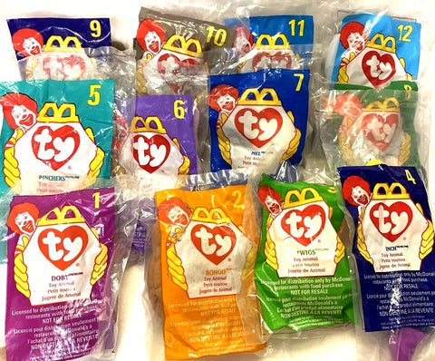 1998 Ty Teenie Beanie Babies Mcdonald's Happy Meal Toys Complete Set 1-12 -New!