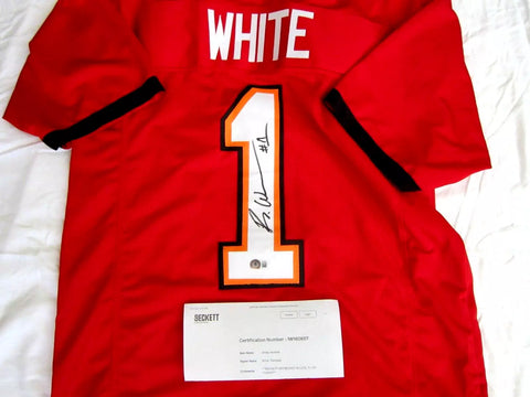 Rachaad White 2023 XL Red Autograph Authentic Rookie Jersey with Beckett COA
