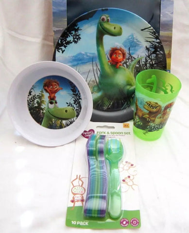 The Good Dinosaur Mealtime Dinnerware Set Plate Bowl&Cup with Flatware-New