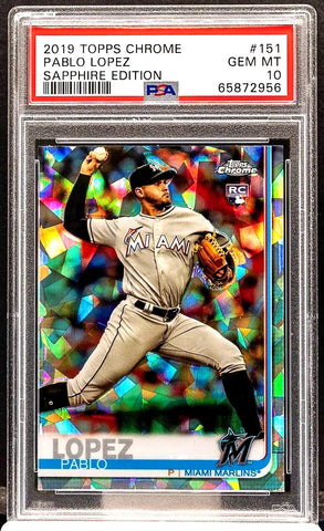Pablo Lopez RC 2019 Topps Chrome Sapphire REFRACTOR Rookie PSA10!Marlins P RC--A