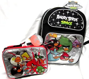 ANGRY BIRDS SILVER 16" BACKPACK AND MATCHING ANGRY BIRDS LUNCHBOX LUNCH BAG-NEW!A