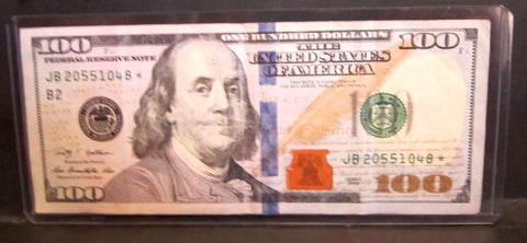 RARE STAR $100 BILL SERIAL NUMBER $100 DOLLAR STAR NOTE JB20551048* 2009--A