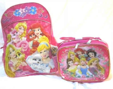 DISNEY PRINCESS BEAUTIFUL AS A ROSE 16" PINK BACKPACK& 9.5" LUNCHBOX BAG-NEW!A
