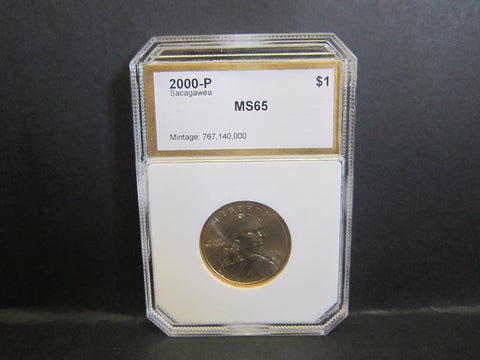 2000 P Sacagawea Wounded Eagle $1 Coin MS65 by PCI 226672 001--A