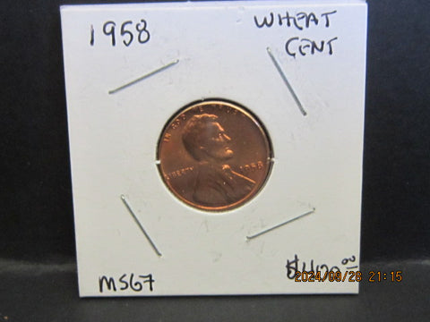 1958 wheat penny no mint mark L In LIBERTY Error On Outer Rim Unofficial but given a MS67 possible grade. Rare-v4