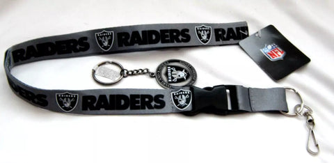 NFL Oakland Raiders Silver Black Letters Lanyard+Raiders Metal Emblem Keychain-2
