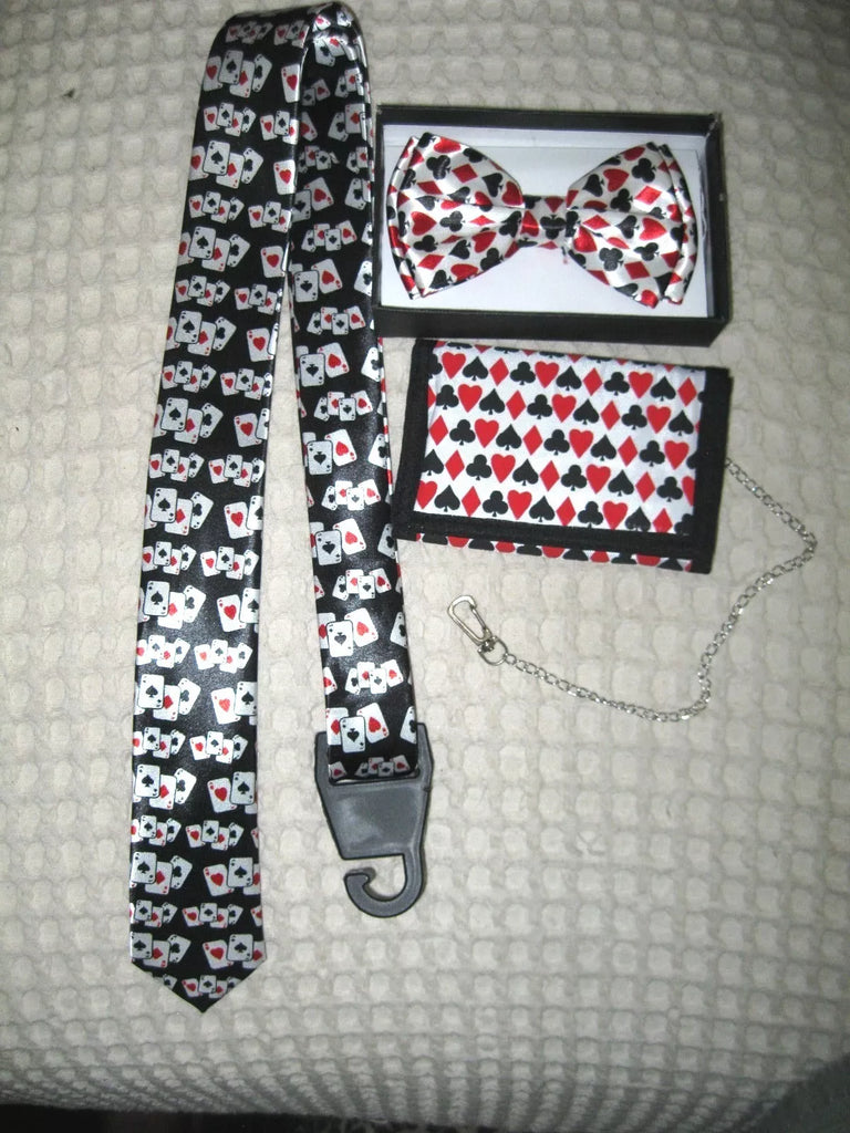 Poker Player Cards Adjustable Bow Tie,Poker Neck Tie, and Poker Wallet-New