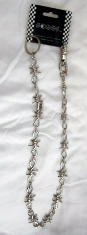 12" SILVER BARBWIRE WALLET JEAN CHAIN HIP HOP PUNK KEYCHAIN-NEW WITH TAGS!V2