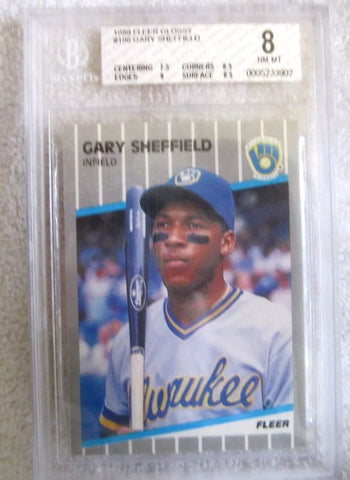 GARY SHEFFIELD RC 1989 FLEER GLOSSY ROOKIE CARD GRADED MINT BGS8!BREWERS OF RC