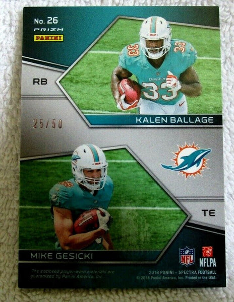 Kalen Ballage/Mike Gesicki RC 2018 Spectra Green Refractor 4Clr Dual Patch#25/50
