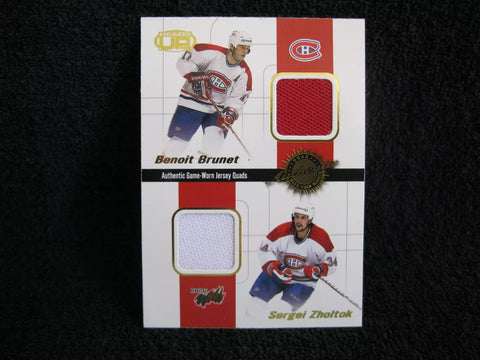 BRUNET/ZHOLTOK/ZUBRUS/DAHLEN 2001-02 HEADS UP 4-COLOR QUAD JERSEY PATCH CARD
