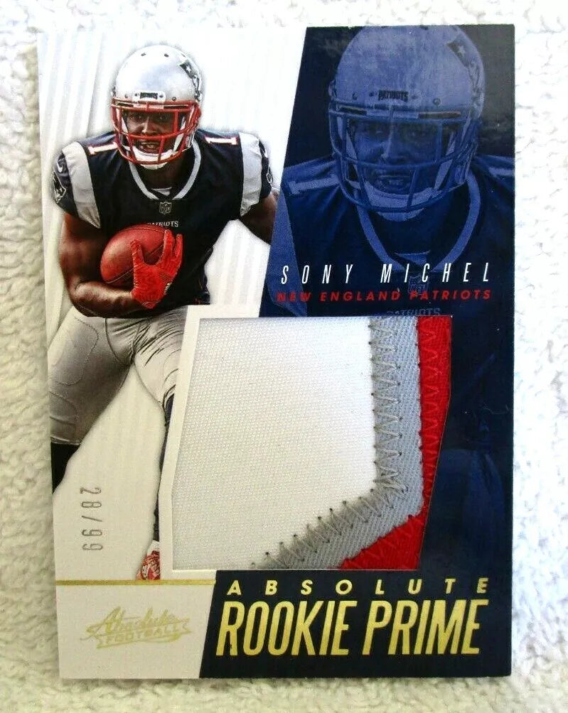 Sony Michel RC 2018 Absolute ROOKIE PRIME 3-Color Patch#28/99-Patriots RB RC