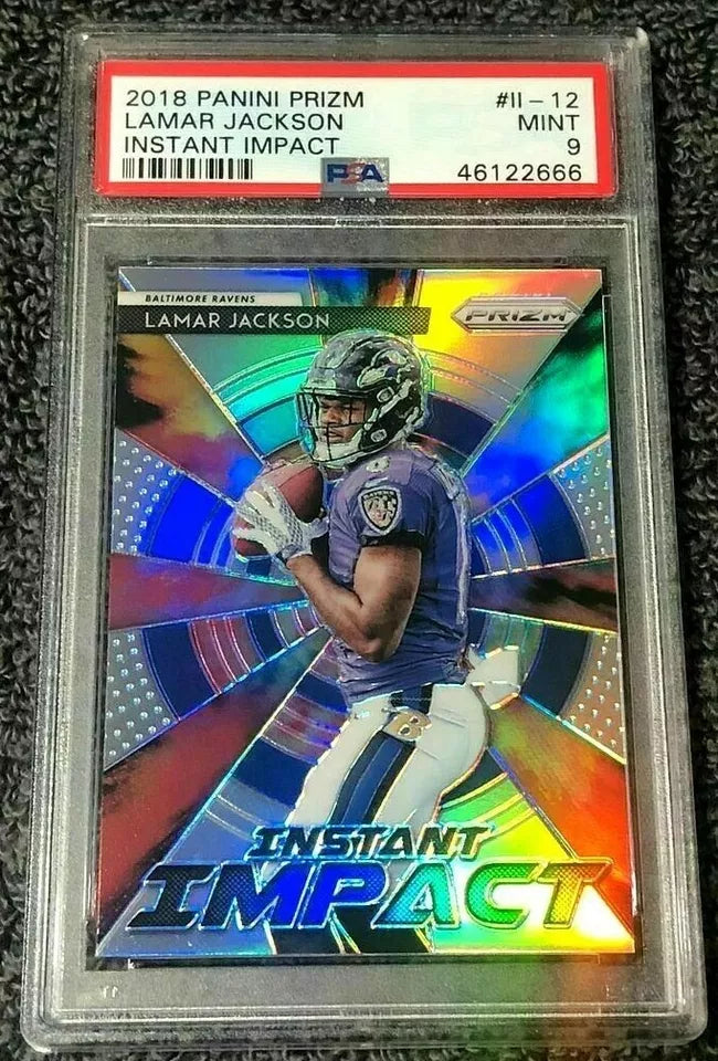 Lamar Jackson 2018 Panini Prizm Instant Impact REFRACTOR Rookie PSA9!Ravens RC