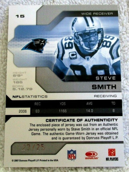 Steve Smith 2007 Limited GU 3-Clr Prime Patch Ref Card#23/25!Panthers WR GOAT