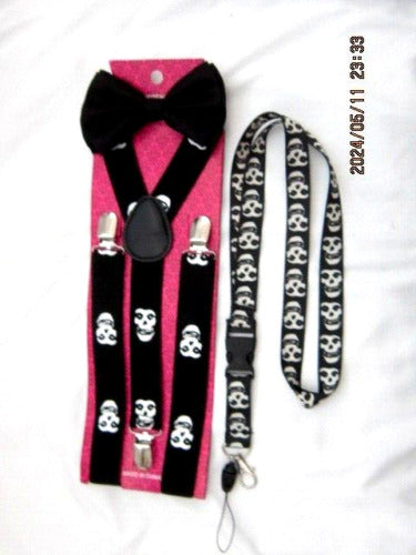 Tuxedo Unisex Black Adjustable Bow tie&Misfits Adj Y-Back Suspenders&Lanyard-New