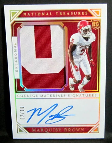 Marquise Brown 2019 National Treasures 2Clr Patch Rookie Auto#2/10!Ravens WR RC