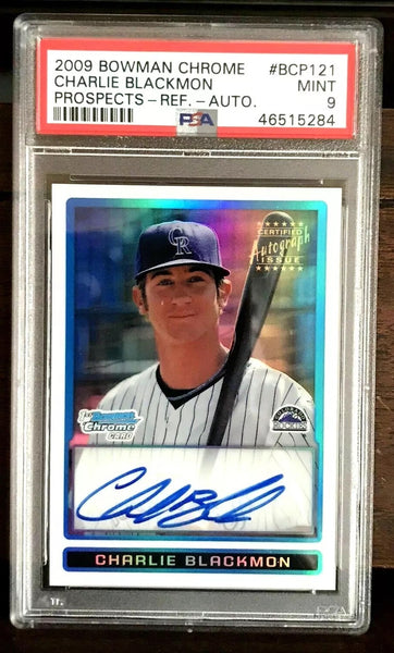 CHARLIE BLACKMON 2009 BOWMAN CHROME DRAFT AUTO REFRACTOR RC#/500 PSA9!Rockies