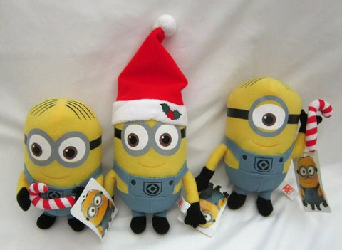 Despicable Me Minions Dave,Kevin,Jerry and Christmas Plush Santa Hats Set-New!