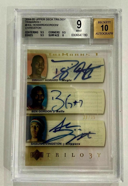 Dwight Howard/Ben Gordon/Livingston RC 2004 Triology Trimarks Auto#28/35 BGS10!