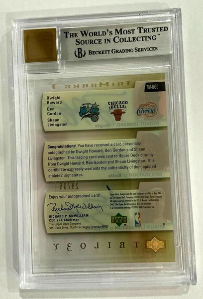Dwight Howard/Ben Gordon/Livingston RC 2004 Triology Trimarks Auto#28/35 BGS10!