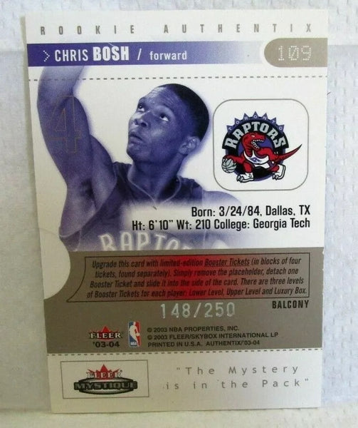 Chris Bosh RC 2003-2004 Fleer Authenix Mystique Error 1/1?Rookie#148/250!RAPTORS