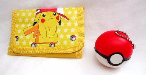 Unisex Kid's Adult Pokemon Pikachu with Baseball Cap Tack Wallet&1.5" H Plastic Pokemon Pokeball Backpack Clip/Keychain-Brand New with Tags! AR3S