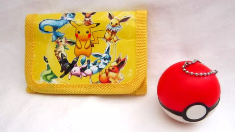 Unisex Kid's Adult Pokemon Pikachu and Friends Tack Wallet&1.5" H Plastic Pokemon Pokeball Backpack Keychain Combo -Brand New without Tags!AR3S