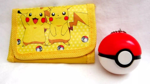 Unisex Kid's Adult Pokemon Pikachu in two postures Tack Wallet&1.5" H Plastic Pokemon Pokeball Backpack Clip/Keychain-Brand New with Tags! AR3S