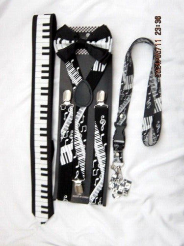 MUSICAL NOTES PIANO KEYS Suspenders,Necktie,Lanyard&matching Bowtie Bow Tie-New!
