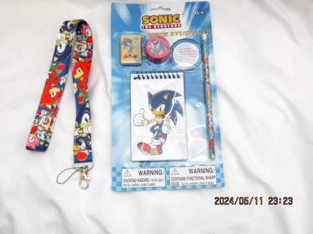 Sonic the HedgeHog Study Pencil,Note Pad,Eraser,& Pencil Sharpner&Lanyard-New!