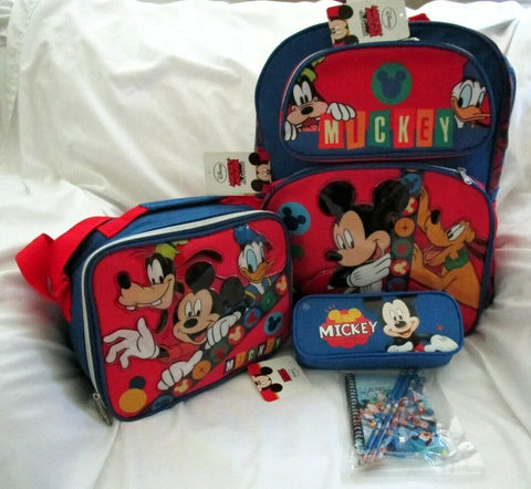 DISNEY MICKEY MOUSE&FRIENDS 16" BACKPACK,LUNCHBOX,PENCIL CASE,& STATIONARY-NEW!
