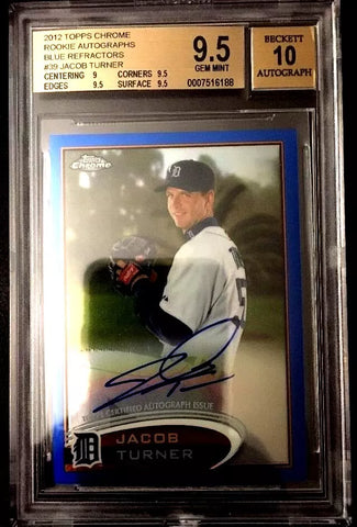 JACOB TURNER RC 2012 TOPPS CHROME REFRACTOR AUTO#030/199 GRADE BGS10-TIGERS RC