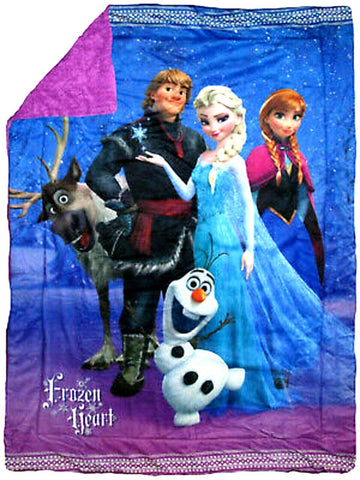 Disney Frozen Ultra Soft Family Heart Blanket Elsa,Anna,Sven,Kristoff,&Olaf-New!