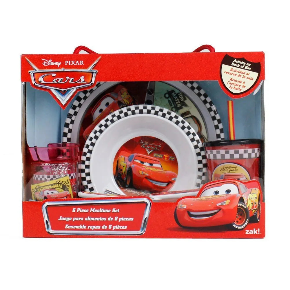 Cars 6 Piece Mealtime Dinnerware Set,Plate,Bowl,Fork&Spoon,Sports Sip Cup-New!
