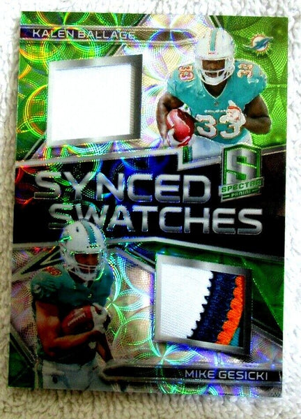 Kalen Ballage/Mike Gesicki RC 2018 Spectra Green Refractor 4Clr Dual Patch#25/50