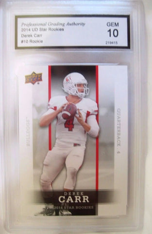 DEREK CARR 2014 Upper Deck Star Rookie#10 Graded GEM PGA10!RAIDERS RC QB GOAT-v2