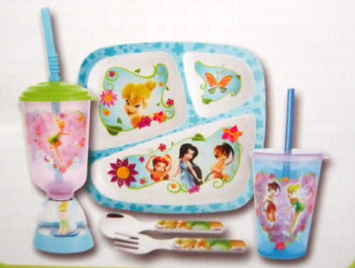Disney Tinkerbell and Fairies 5 Piece Mealtime Dinnerware Set,Sectional Plate, Spoon, Fork, Sip Bottle and Tumbler Cup Dinnerware Set by Disney-Brand New Factory Package!