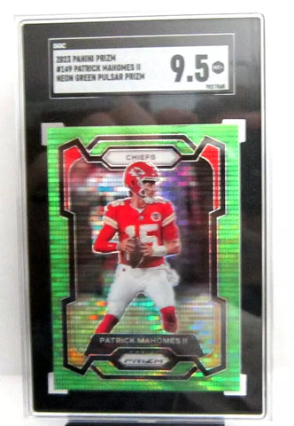 Patrick Mahomes II 2023 Prizm Neon Green Pulsar Refractor Prizm SGC9.5!Chiefs QB--A