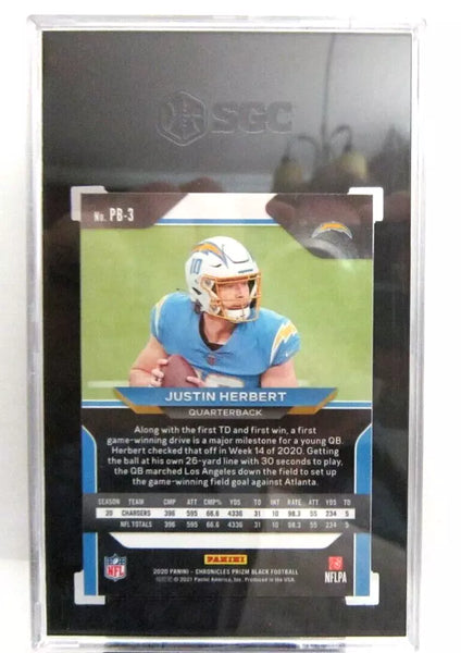 Justin Herbert 2020 Panini Chronicles Prizm Black Rookie Card#PB3 SGC9.5!Chargers-A