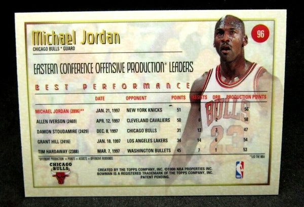 MICHAEL JORDAN 1997-98 Bowman's Best ERROR 1996 on Card#96!BULLS G GOAT HOF